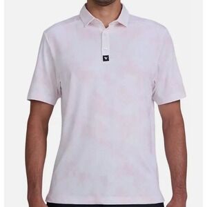 Bad Birdie Men's XL Pique Polo Short Sleeve Golf Day Dreamin' Blush White Pink